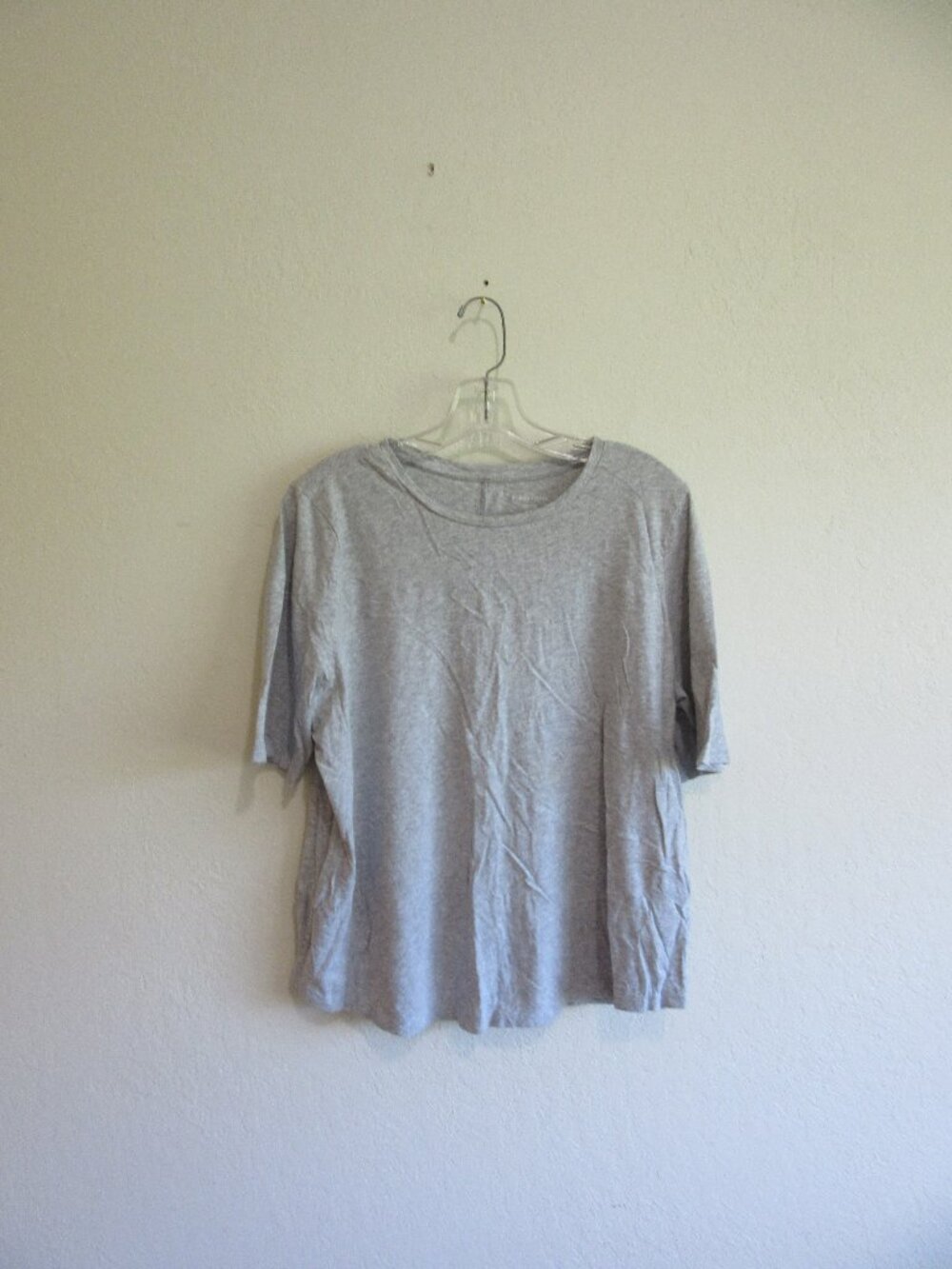 EILEEN FISHER Gray XL Cotton Basic Crewneck Short Sleeve Pullover T-Shirt